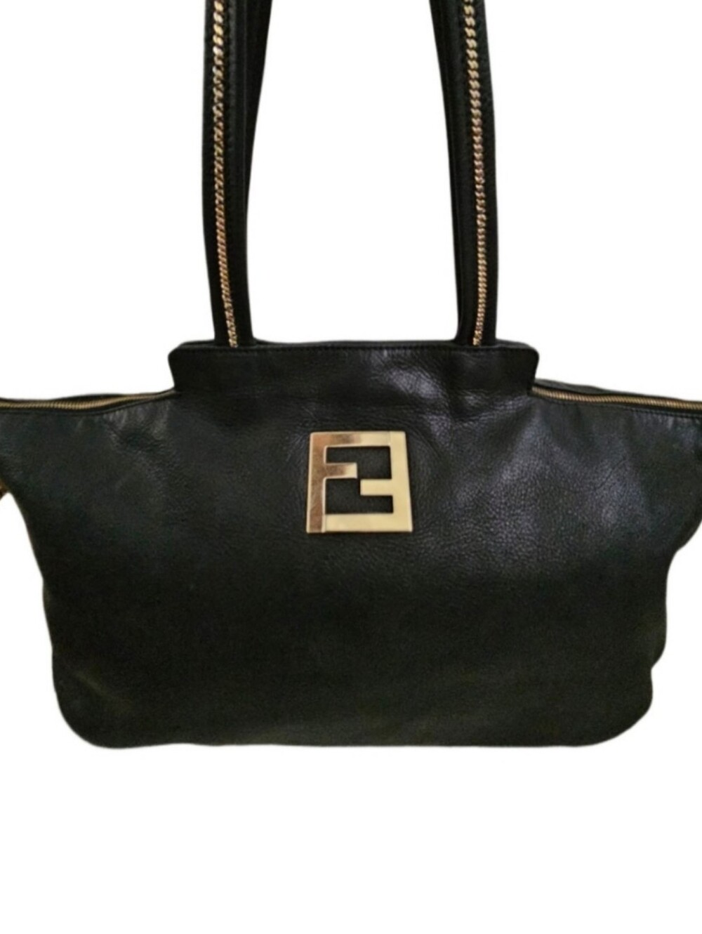 Authentic Extra Large Fendi Black Metallic Nubuck Leather Chain Shoulder Bag - Picture 10 of 16